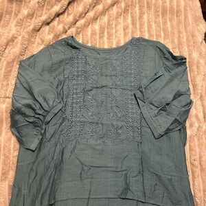 Chic Teal Embroidered Women's Blouse